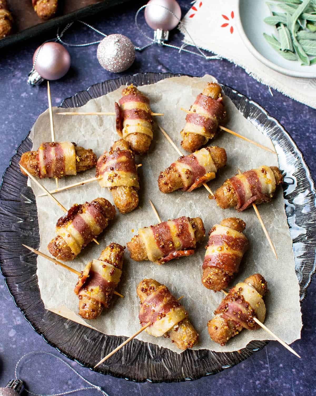 Vegan Pigs in Blankets With Sage and Wholegrain Mustard